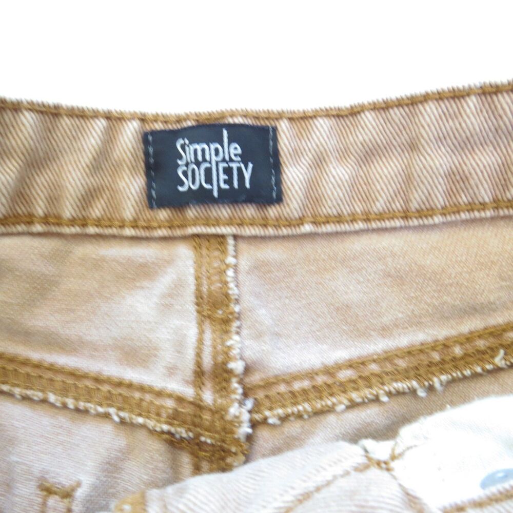 Simple Society Denim Shorts Hi Rise Frayed Hem Tan 7/28" Festival EUC - Picture 9 of 10